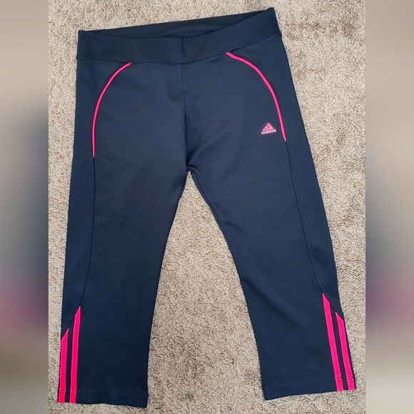 Black Adidas Leggings with Pink Stripe - Picture 1 of 2